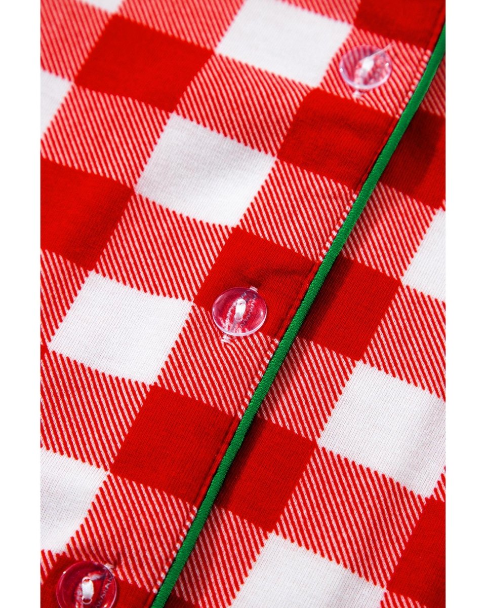 Fiery Red Christmas Plaid Print Shirt and Pants Pajama Set - S