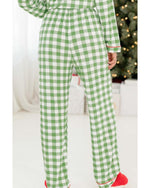 Light Green Christmas Plaid Print Shirt and Pants Pajama Set - M