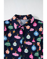 Navy Blue Colorful Christmas Lights Print Shirt and Pants Pajama Set - 2XL