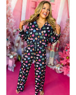 Navy Blue Colorful Christmas Lights Print Shirt and Pants Pajama Set - S