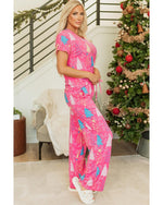 Rose Christmas Tree Print V Neck Tee and Pants Lounge Set - L