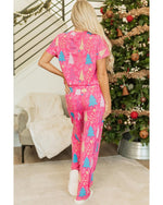 Rose Christmas Tree Print V Neck Tee and Pants Lounge Set - M