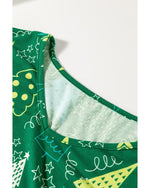 Green Christmas Tree Print V Neck Tee and Pants Lounge Set - 2XL
