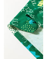 Green Christmas Tree Print V Neck Tee and Pants Lounge Set - L