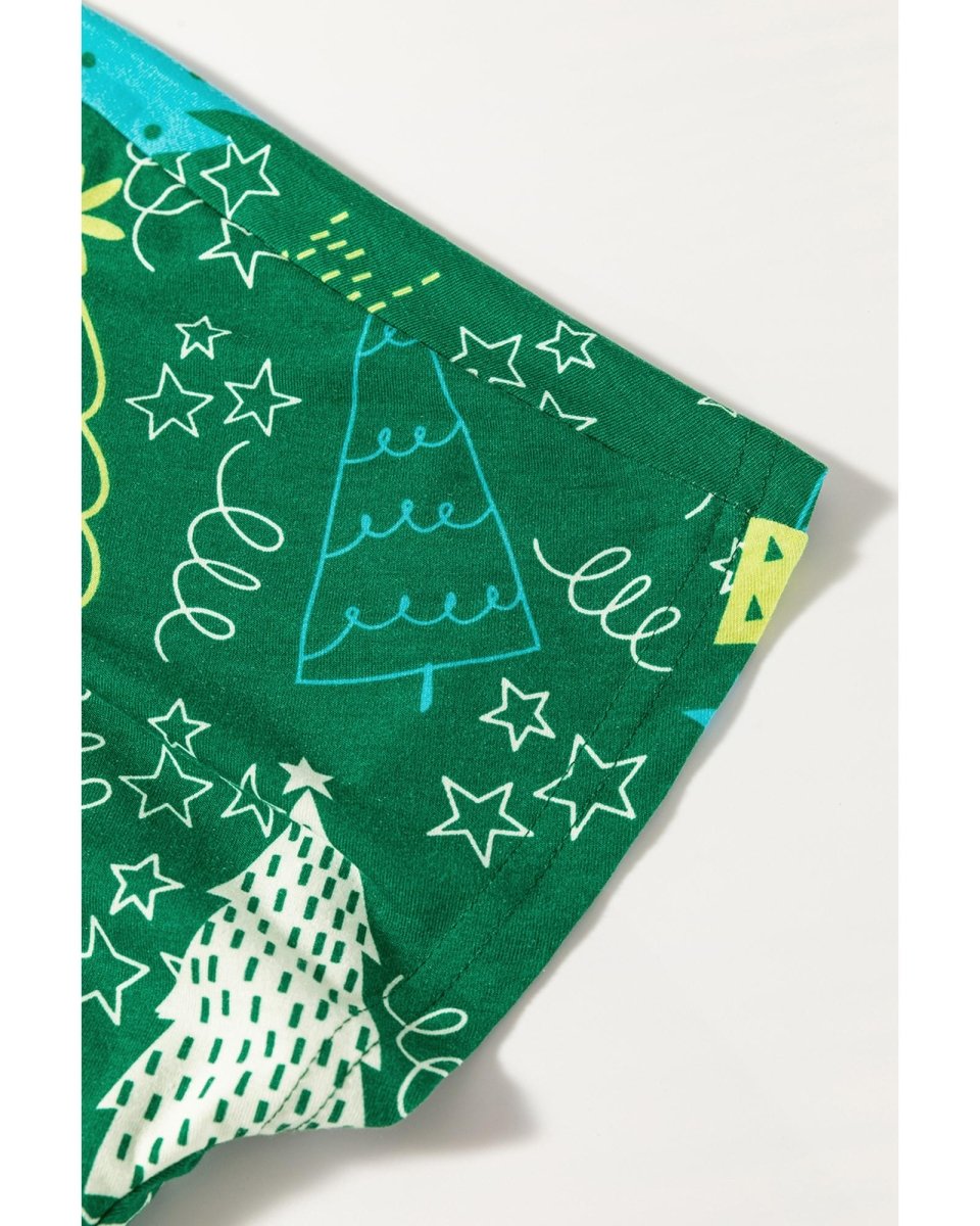 Green Christmas Tree Print V Neck Tee and Pants Lounge Set - L