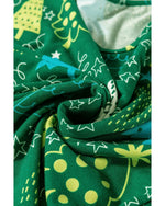 Green Christmas Tree Print V Neck Tee and Pants Lounge Set - M