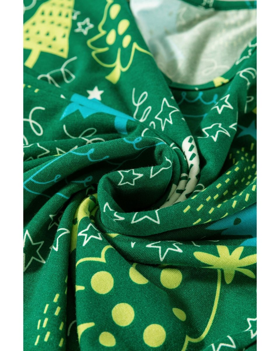 Green Christmas Tree Print V Neck Tee and Pants Lounge Set - M