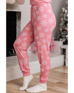 Pink Christmas Snowflake Print Two Piece Loungewear - L