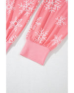 Pink Christmas Snowflake Print Two Piece Loungewear - L