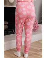 Pink Christmas Snowflake Print Two Piece Loungewear - S