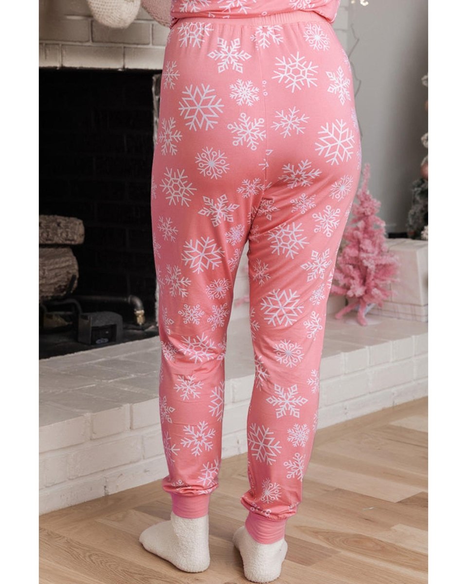 Pink Christmas Snowflake Print Two Piece Loungewear - S