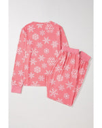 Pink Christmas Snowflake Print Two Piece Loungewear - XL