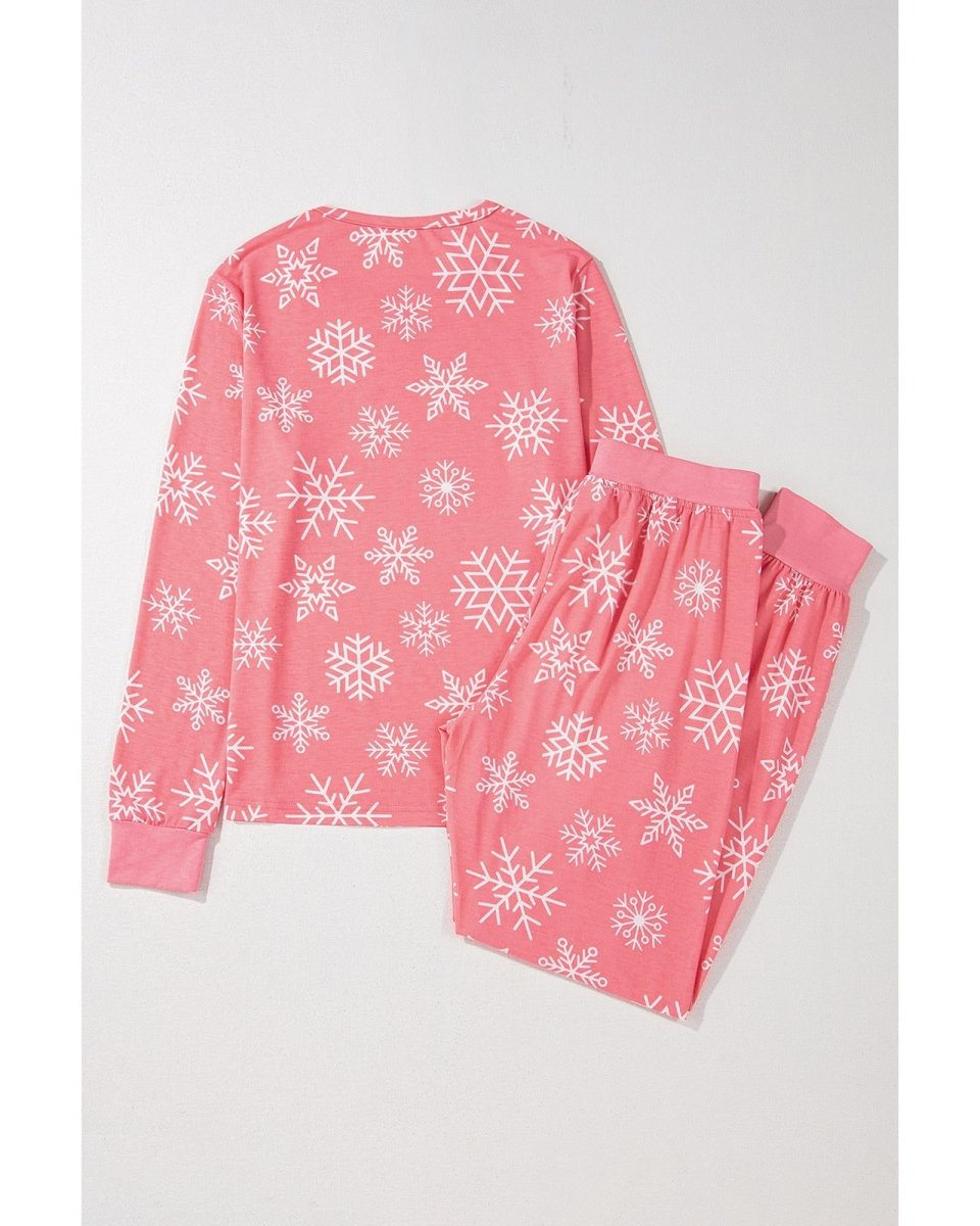 Pink Christmas Snowflake Print Two Piece Loungewear - XL