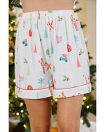 White Christmas Print Short Sleeve Shirt and Shorts Pajama Set - 2XL