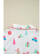 White Christmas Print Short Sleeve Shirt and Shorts Pajama Set - L