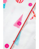 White Christmas Print Short Sleeve Shirt and Shorts Pajama Set - L