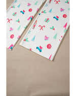 White Christmas Print Lapel Shirt and Pants Sleepwear - 2XL