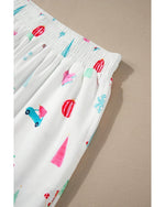 White Christmas Print Lapel Shirt and Pants Sleepwear - M