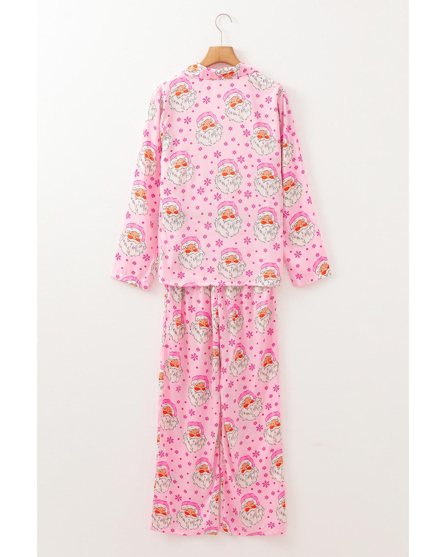 Pink Santa Claus Snowflake Long Sleeve Shirt Christmas Pajama Set - XL