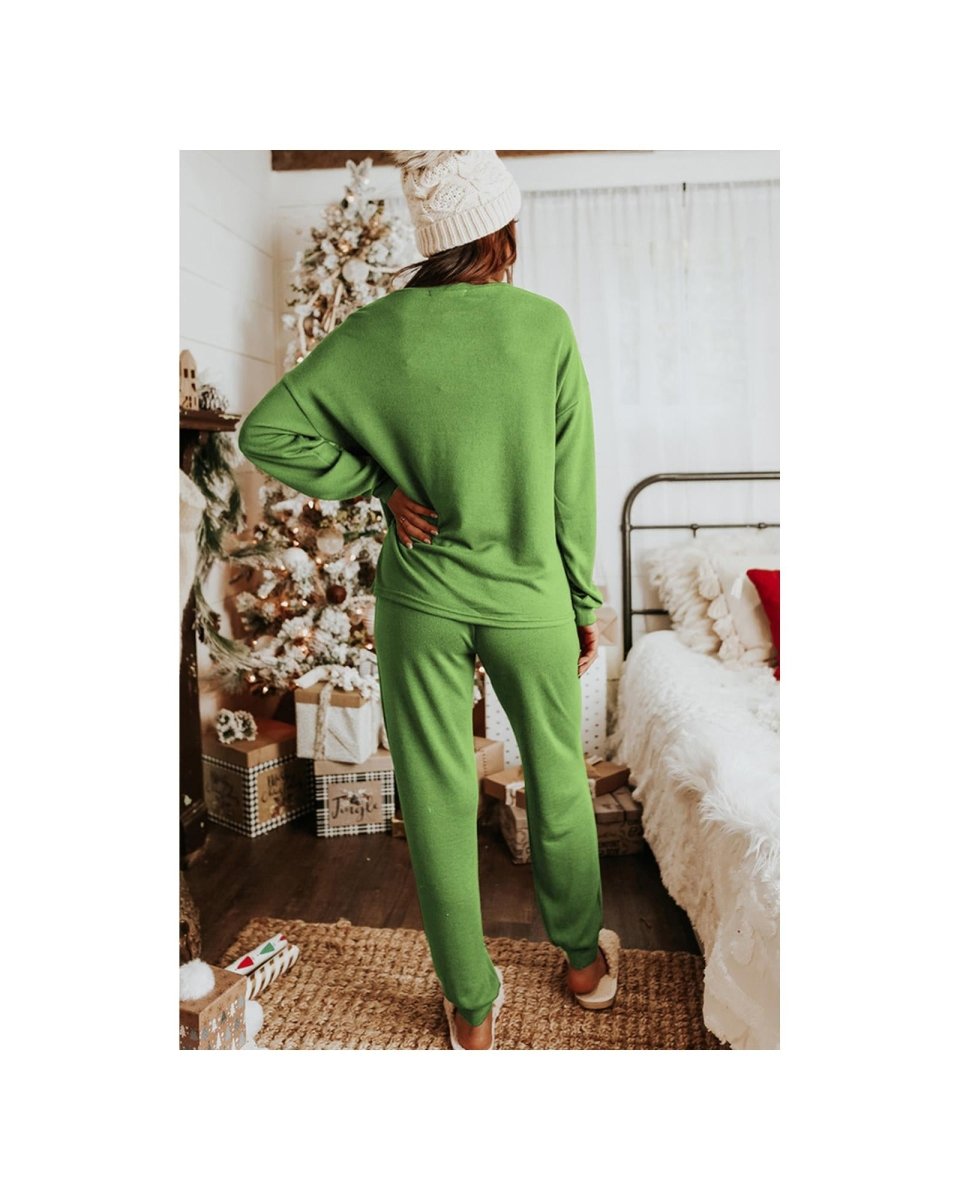 Spinach Green Sequin Christmas Stockings Graphic Two Piece Lounge Set - XL