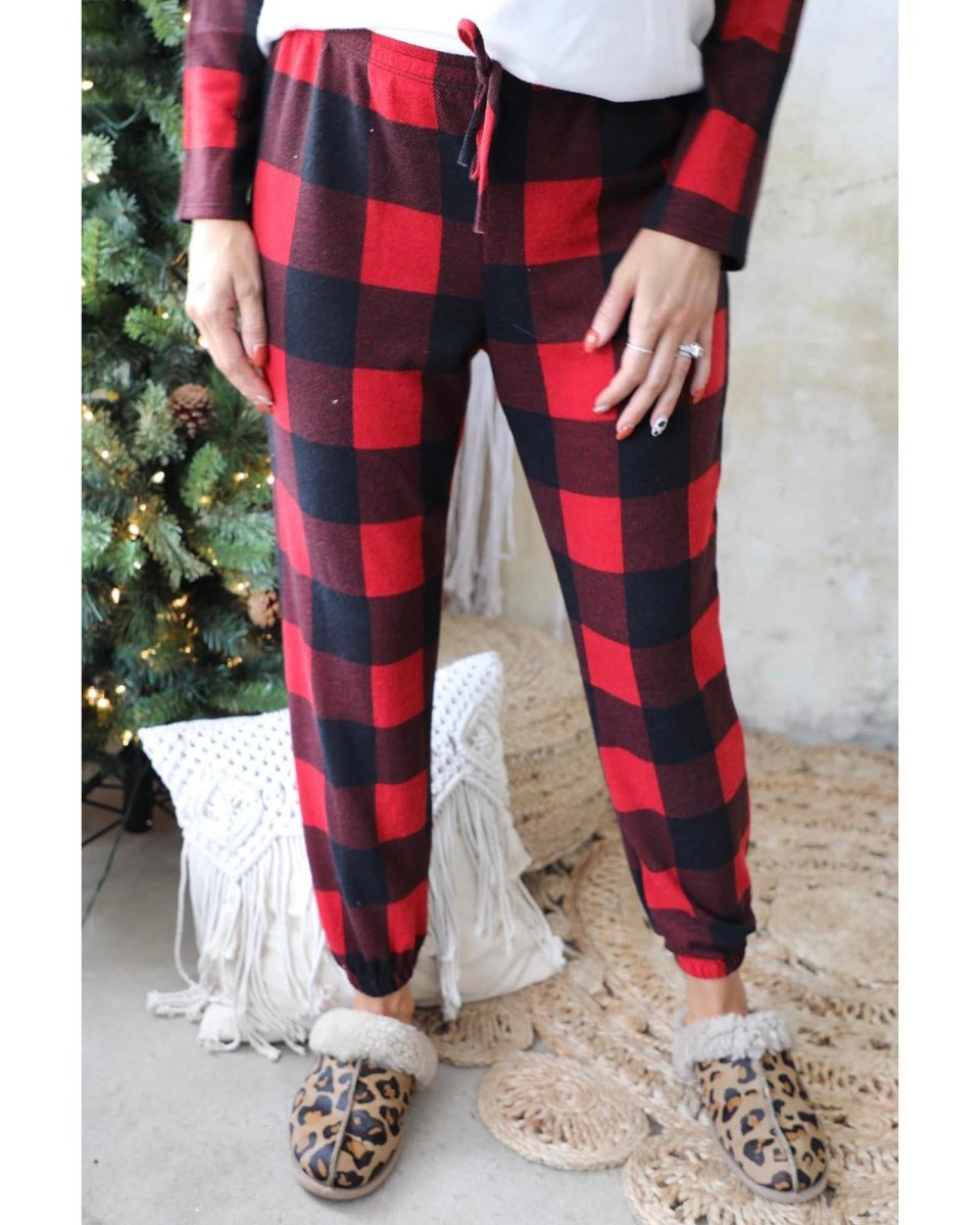 Red Plaid Merry Christmas Graphic Loungewear Set - 2XL