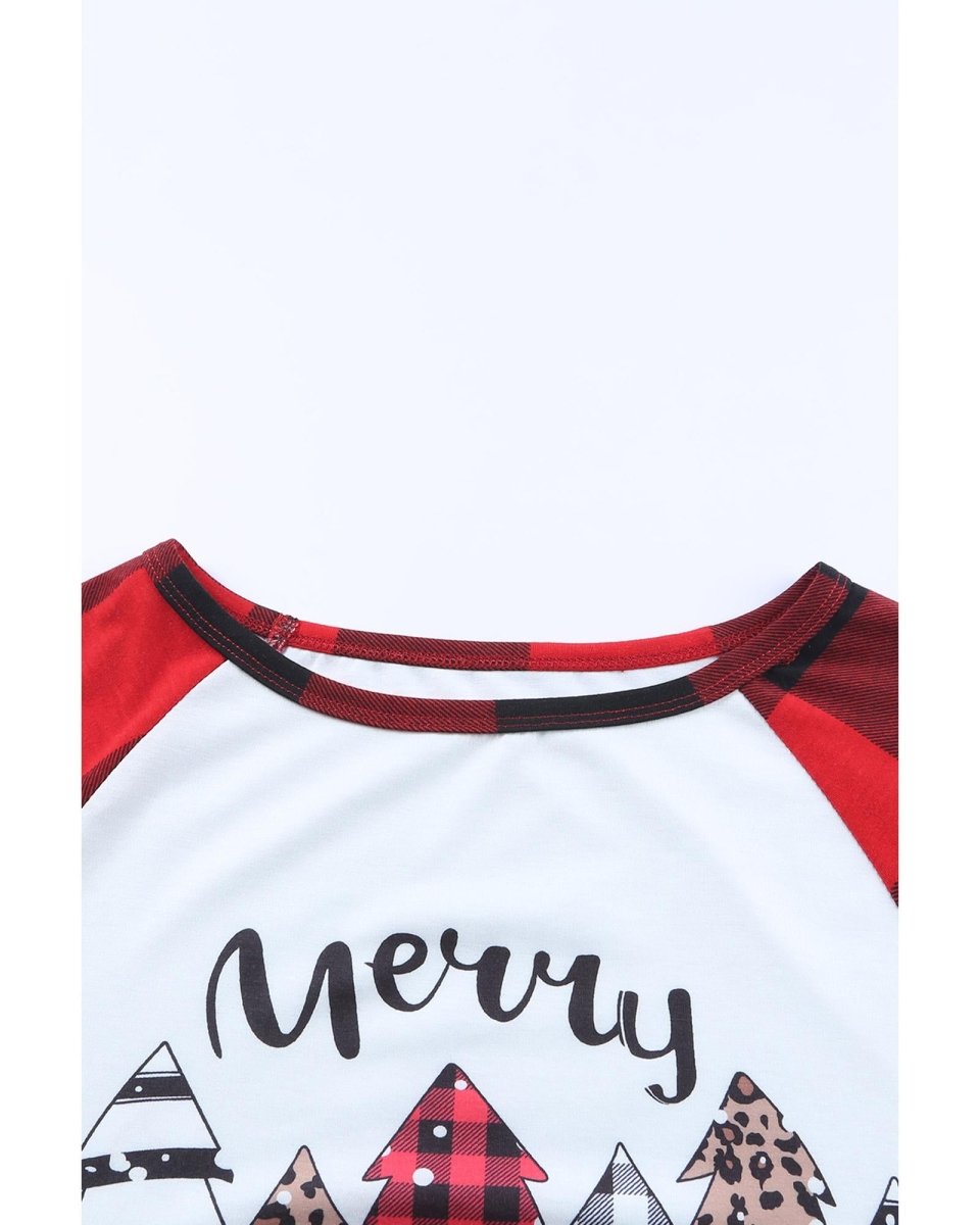 Red Plaid Merry Christmas Graphic Loungewear Set - L