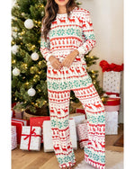 Bright White Christmas Print Pullover and Pants Lounge Set - L