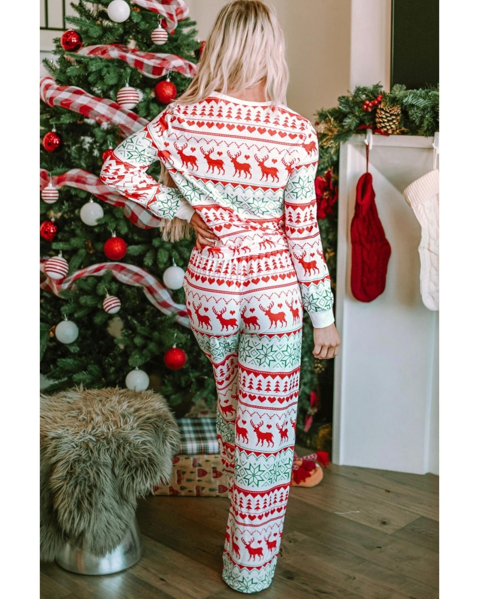 Bright White Christmas Print Pullover and Pants Lounge Set - L