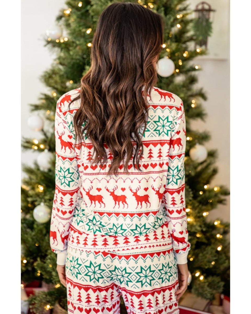 Bright White Christmas Print Pullover and Pants Lounge Set - XL