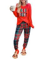 Multicolor ALL IS BRIGHT Graphic Christmas Plaid Pajamas Set - M