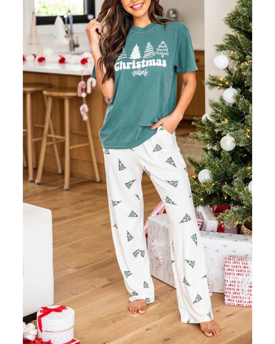 Skobeloff Christmas Tree Print Tee and Pants Lounge Set - XL