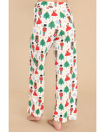White Printed Christmas Pattern Buttoned Two Piece Sleepwear - L