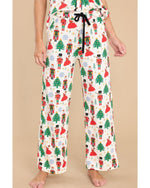 White Printed Christmas Pattern Buttoned Two Piece Sleepwear - M