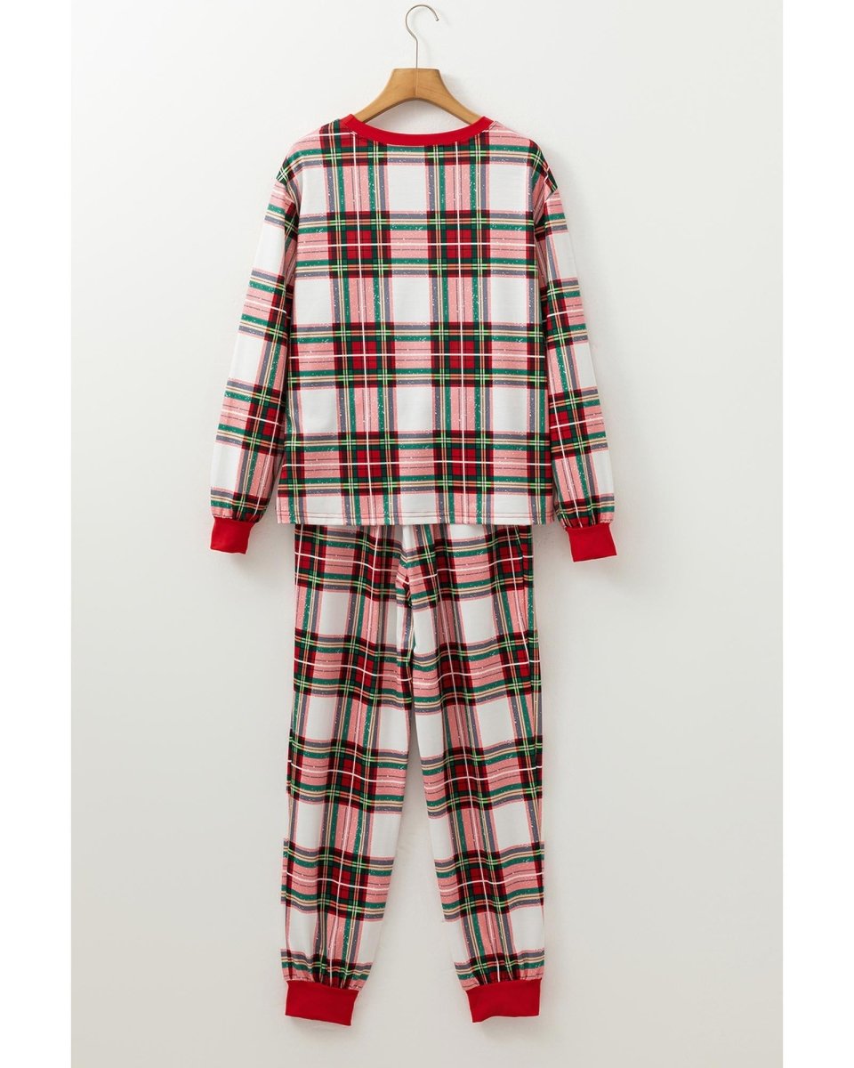 Red Christmas Plaid Allover Top and Pants Lounge Set - L