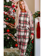 Red Christmas Plaid Allover Top and Pants Lounge Set - S