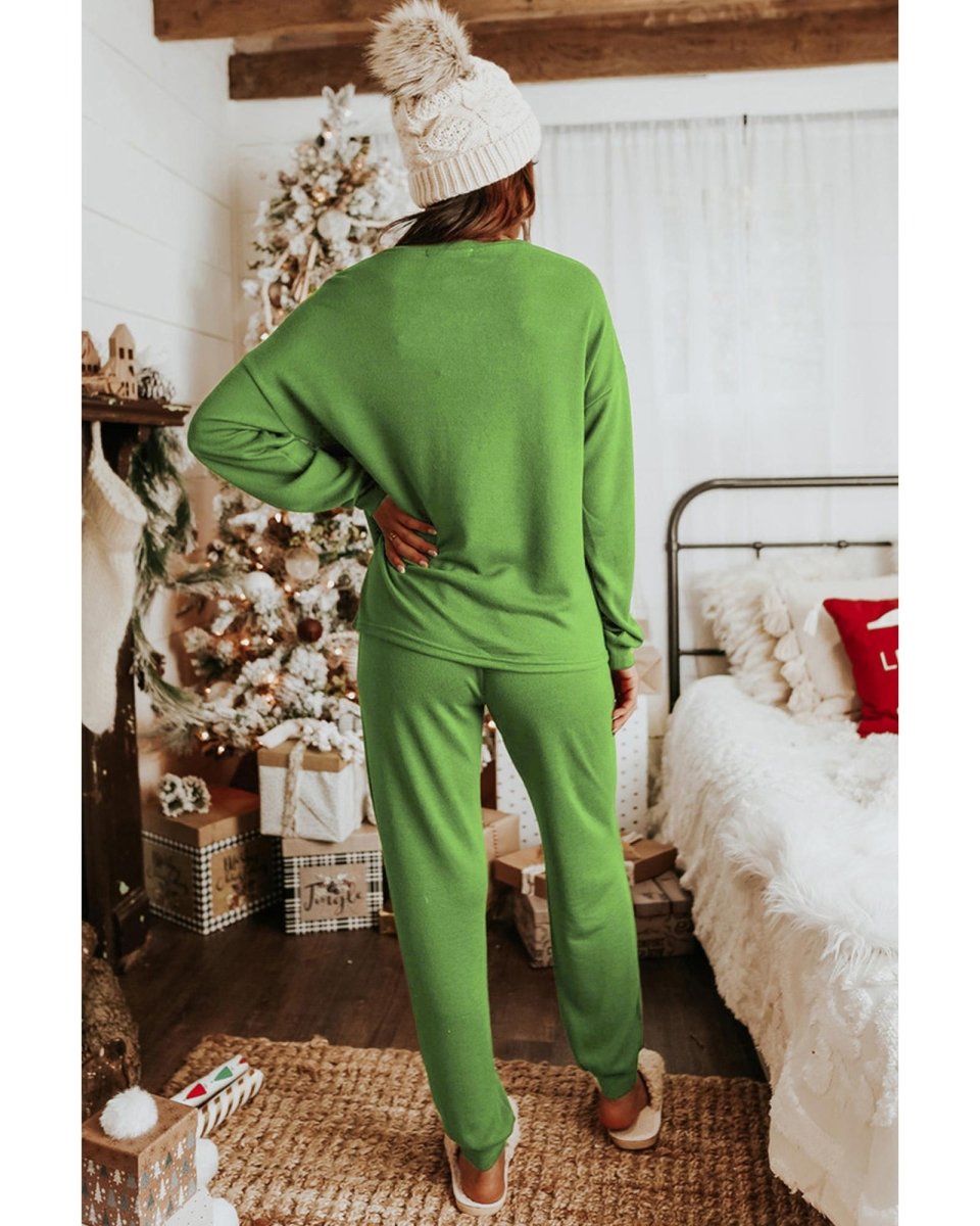 Spinach Green Sequined Christmas Cane Pattern Lounge Sweatsuit - XL