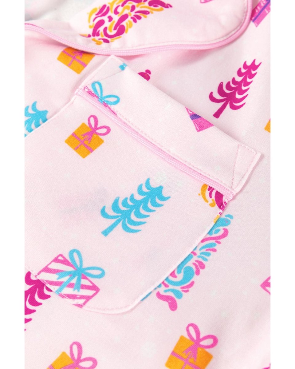 Pink Christmas Twinkle Tree Print Shirt Sleep Dress - M