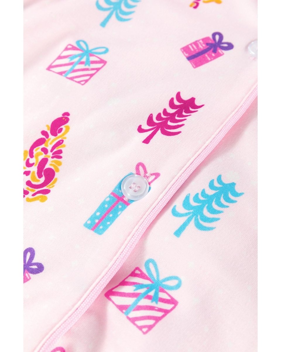 Pink Christmas Twinkle Tree Print Shirt Sleep Dress - S