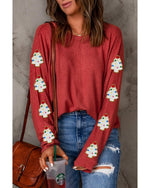 Red Christmas Tree Patch Long Sleeve Casual Top - L
