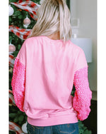 Pink Shiny Father Christmas Graphic Sequin Long Sleeve Top - M