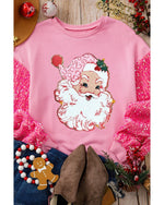Pink Shiny Father Christmas Graphic Sequin Long Sleeve Top - XL