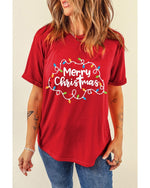 Red Merry Christmas Lights Print Crew Neck T Shirt - XL