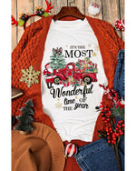 White Christmas Pattern Slogan Print Crew Neck T Shirt - M