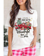 White Christmas Pattern Slogan Print Crew Neck T Shirt - M