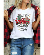 White Christmas Pattern Slogan Print Crew Neck T Shirt - XL