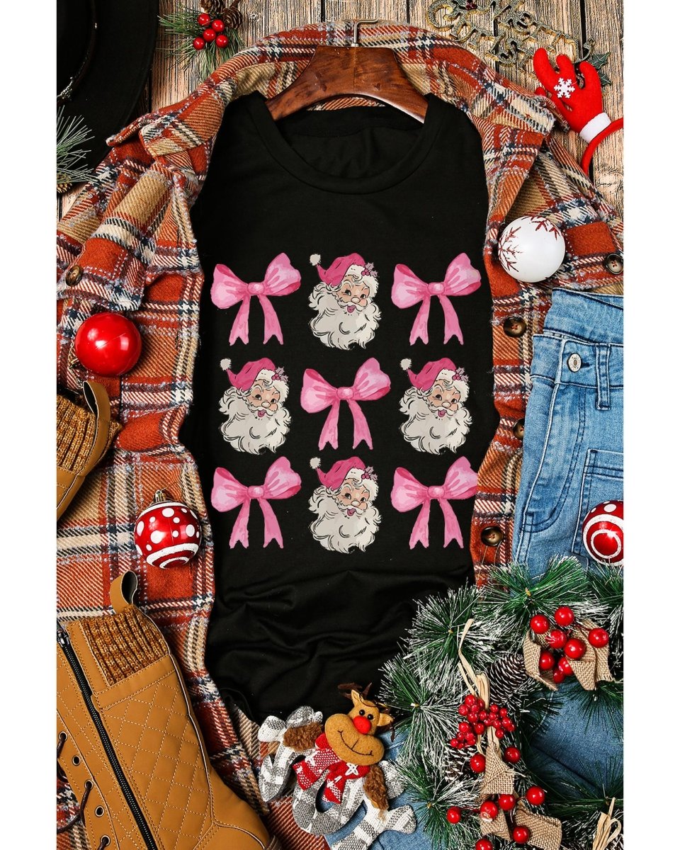 Black Santa Claus Bow Knot Christmas Graphic T Shirt - 2XL