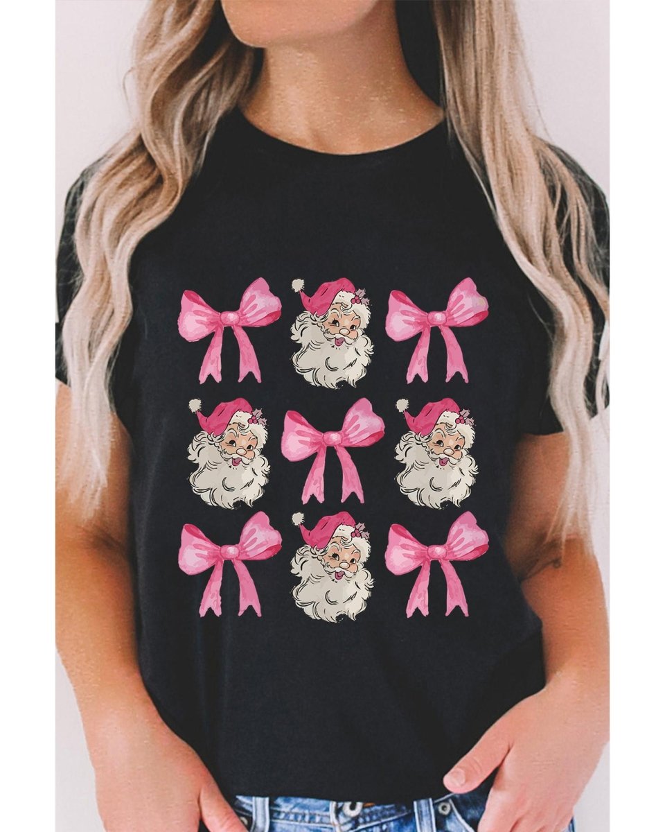 Black Santa Claus Bow Knot Christmas Graphic T Shirt - M