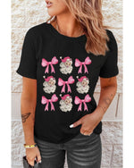 Black Santa Claus Bow Knot Christmas Graphic T Shirt - S