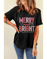 Black MERRY and BRIGHT Crew Neck Christmas Graphic Tee - 2XL