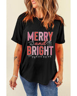 Black MERRY and BRIGHT Crew Neck Christmas Graphic Tee - 2XL